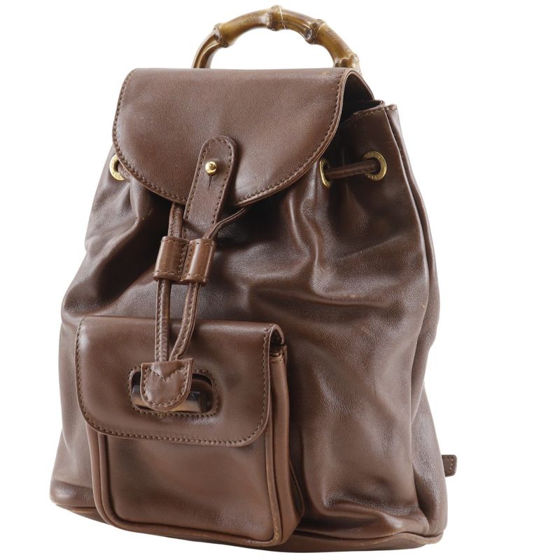 Gucci Bamboo Handle Old Gucci Backpack Leather Brown Women's Backpack And