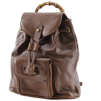 Gucci Bamboo Handle Old Gucci Backpack Leather Brown Women's Backpack And