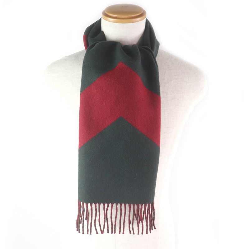 Hermes 100% Cashmere Fringe Shawl Scarf Green Bordeaux With Box Made In