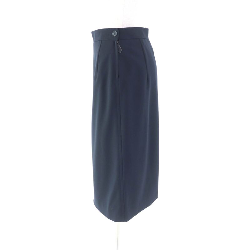 Hermes Vintage Margiela Period Knee Length Tight Skirt With H Button Navy 36