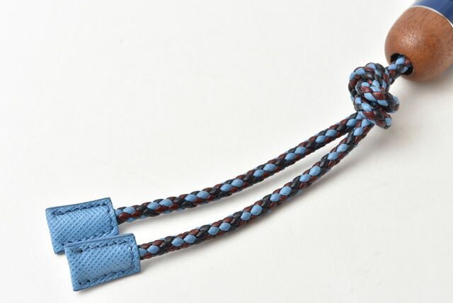 Prada Key Ring Key Holder Prada Wood Intrecciato Blue Light Blue Unused