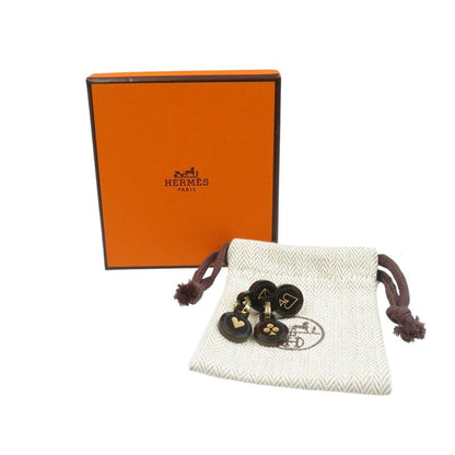 Hermes Fête Vos Joux Earrings Trump Motif Buffalo Horn Metal Black Earrings