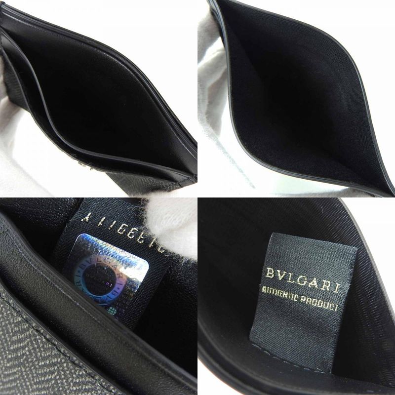 Bulgari Card Case 32584 Weekend PVC Leather Gray Black Men Bvlgari