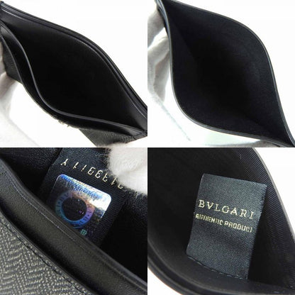 Bulgari Card Case 32584 Weekend PVC Leather Gray Black Men Bvlgari
