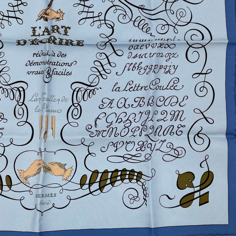 Hermes Calligraphy Art Scarf Silk Blue