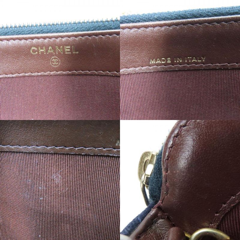 Chanel Shoulder Bag Marine Cotton Leather Navy Gold Hardware Crossbody Pochette