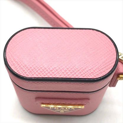 Prada Air Pods Case Triangle Logo Saffiano Leather Strap Pink Shoulder Bag