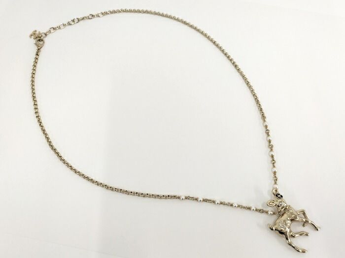 Chanel Necklace Bambi Rhinestone Faux Pearl Gold Plated