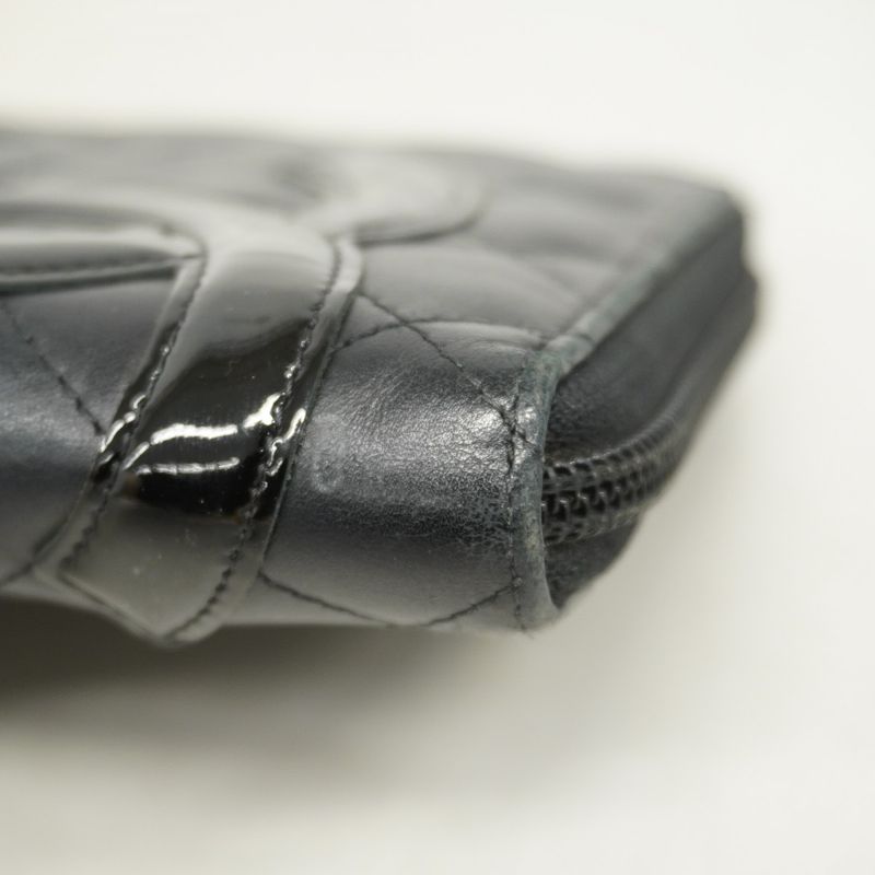 Chanel Long Wallet Cambon Lambskin Black Silver Hardware Women