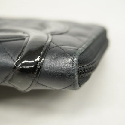 Chanel Long Wallet Cambon Lambskin Black Silver Hardware Women