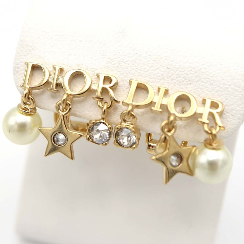 Christian DIOR Earring Dio Revolution Rhinestone Faux Pearl Approx 3g Accessory
