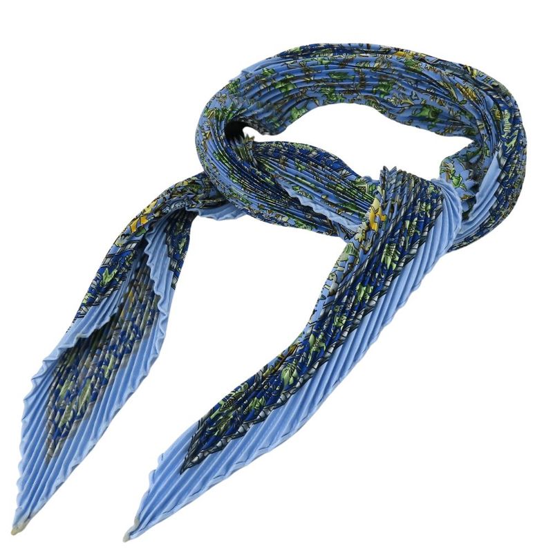 Hermes Scarf Pleated Carre 90 Indian Hunting Chasse EN INDE Silk Blue Multicolor