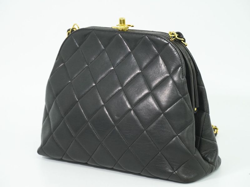 Authentic Chanel Coco Mark Matelasse Chain Shoulder Bag Pochette Lambskin