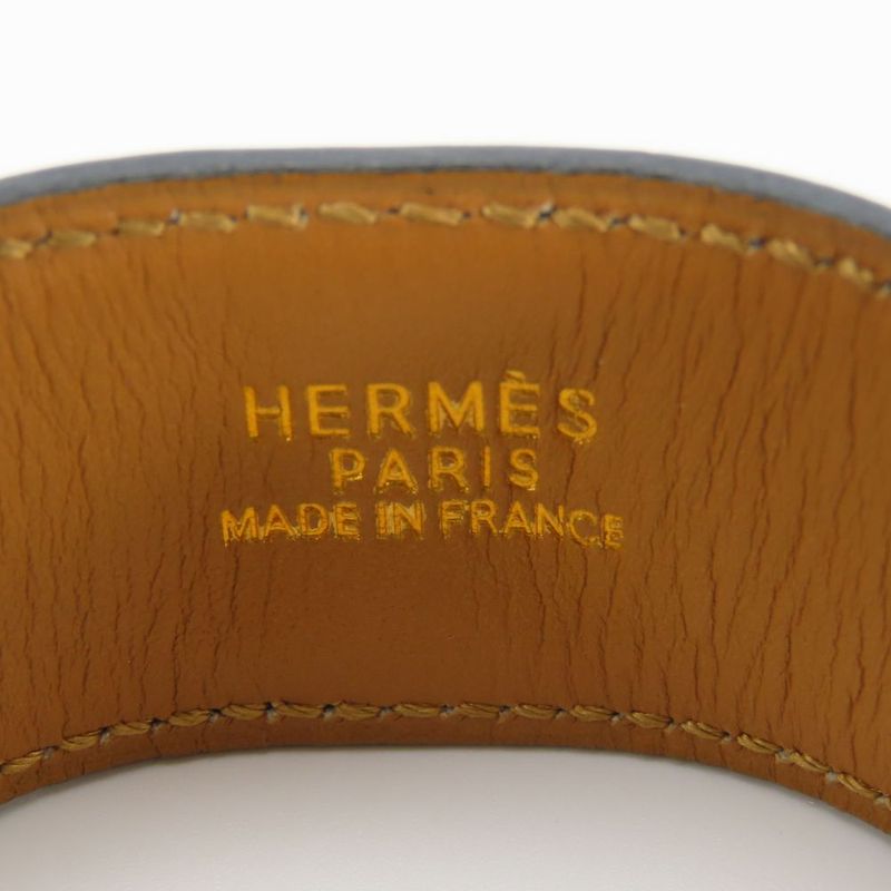 Hermes Bracelet Medor Leather Metal Blue Gold Hardware Accessories Small Women