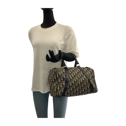 DIOR Vintage Trotter Navy Ivory Silver Hardware Canvas Handbag Mini Boston Bag