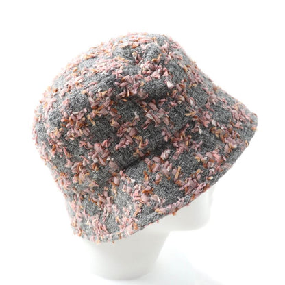 CHANEL Alpaca Blend Ribbon Tweed Bucket Hat With Coco Mark Hardware Gray Pink M