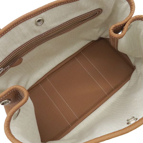 Hermes Tote Bag Garden Party TPM Negonda Gold Silver Hardware Brown Engraved D