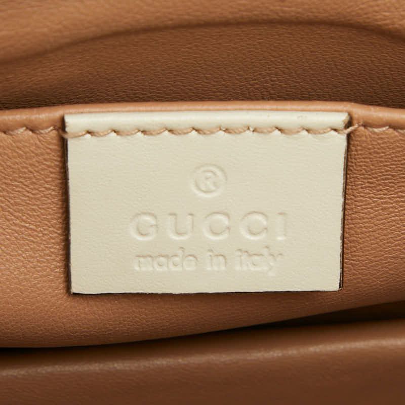 Gucci Broadway Pearl And Bee Chain Shoulder Bag 2WAY 453778 White Gold Leather