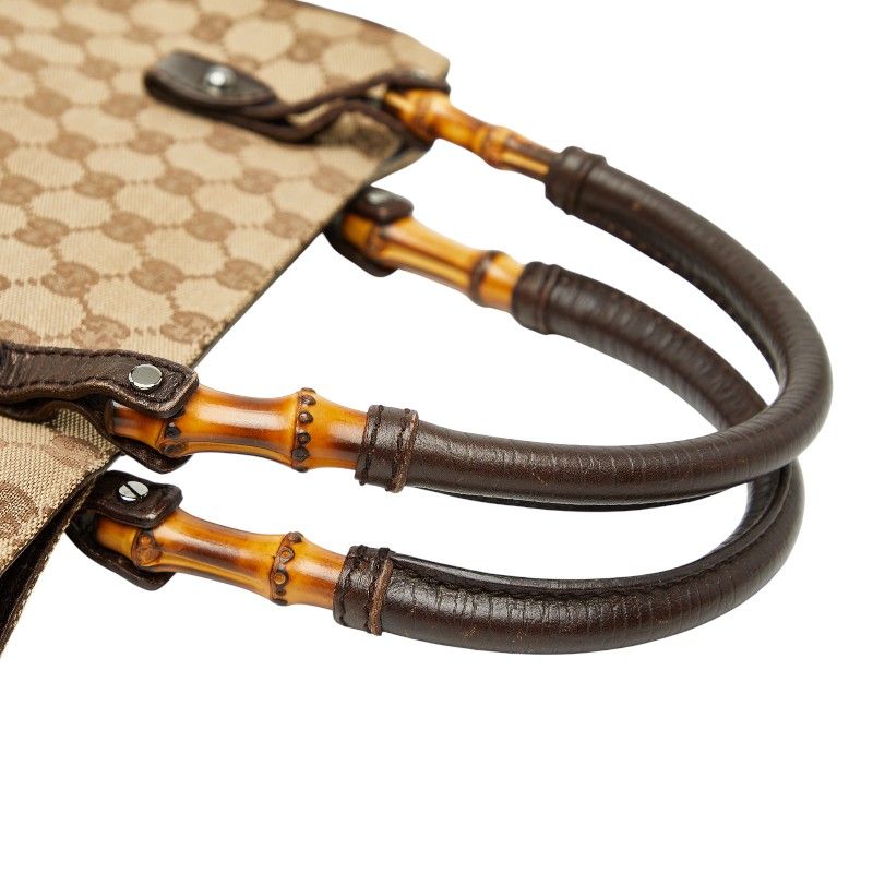 Gucci GG Canvas Bamboo Shoulder Bag Tote Bag 112530 Brown Canvas Leather Ladies