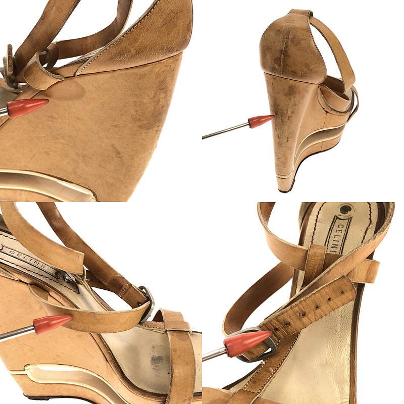 Celine - Wedge Sole Ankle Strap Sandals - Beige - Women's