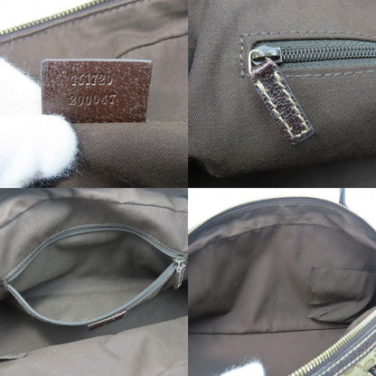 Gucci Boston Bag 161720 Sherry Princi GG Canvas Leather Beige Dark Brown Gold