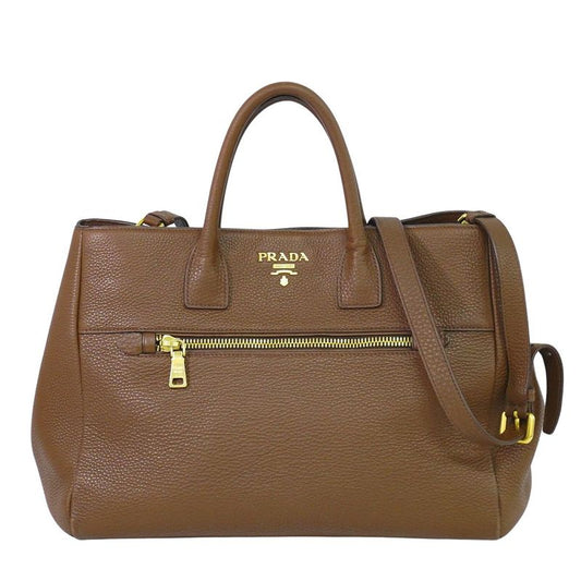 Authentic Prada Leather 2WAY Shoulder Bag Handbag Pochette Brown Bn2545 Bag