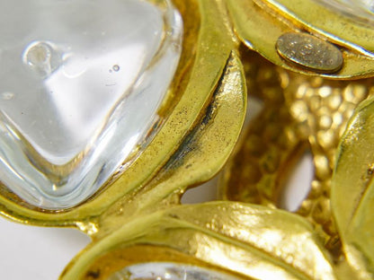 Authentic Chanel Coco Mark Gripore Clear Stone Brooch GP Gold Plated Coco Mark