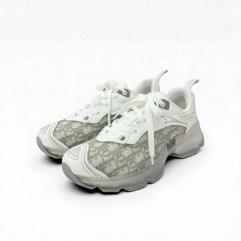 Christian DIOR Vibe Sneakers Shoes Leather Rubber Fabric White Gray Logo