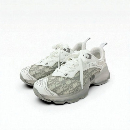 Christian DIOR Vibe Sneakers Shoes Leather Rubber Fabric White Gray Logo
