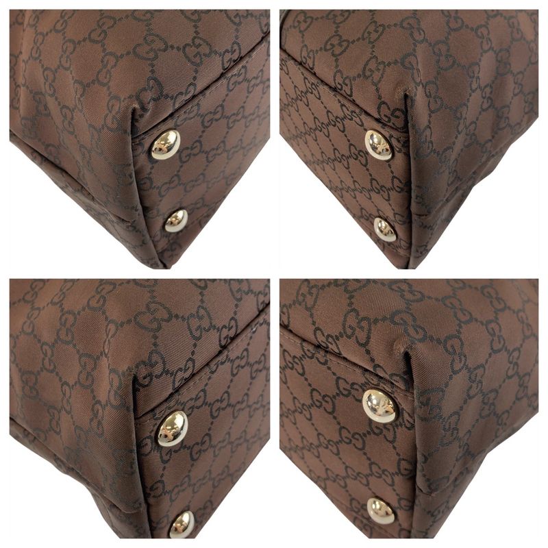 Gucci GG Pattern Brown Silver Hardware Nylon/leather 257304 Tote Bag Shoulder