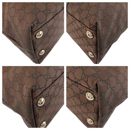 Gucci GG Pattern Brown Silver Hardware Nylon/leather 257304 Tote Bag Shoulder