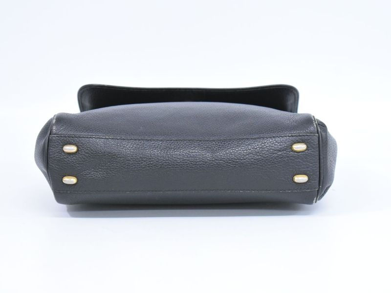 Authentic Celine Leather Handbag Black Bag Pre-owned [follow-up Discount