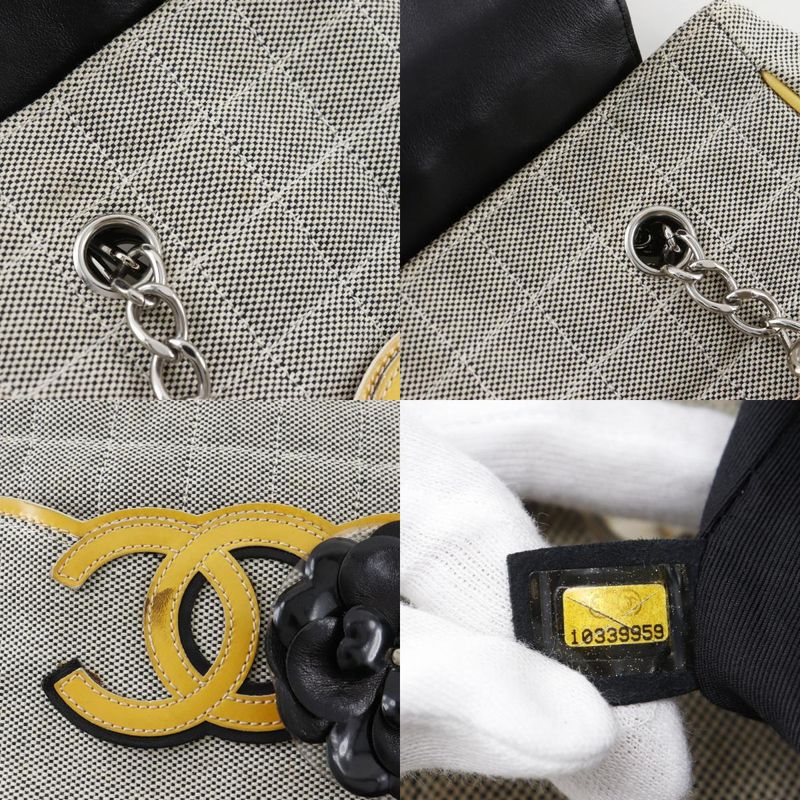 Chanel Camellia NO5 Chocolate Bar Chain Tote Canvas Gray/yellow Ladies Tote Bag