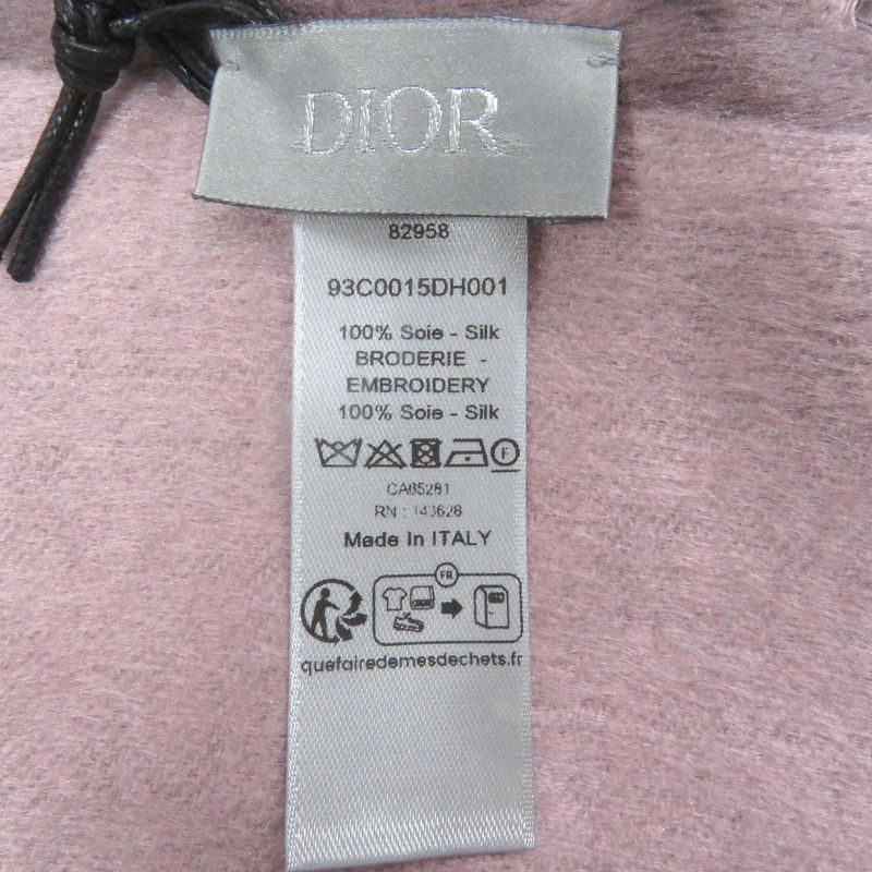DIOR Homme 93c0015dh001 100% Silk CD Logo Embroidery Fringe Scarf Rose Violet