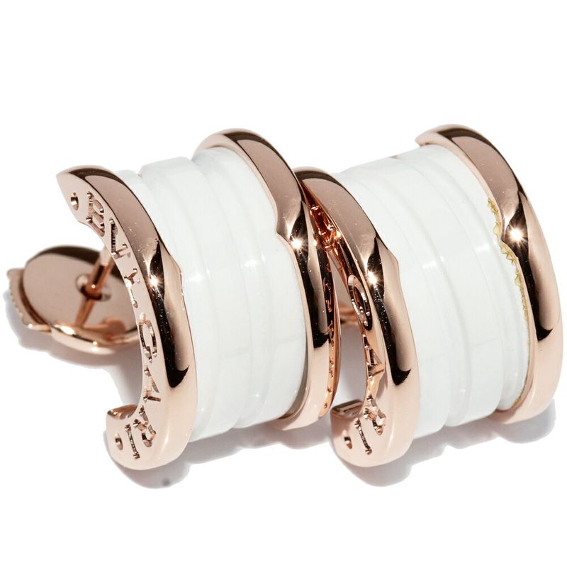 Bulgari Earrings 18K Pink Gold White Ceramic Bzero1 Earrings Hoop Earrings