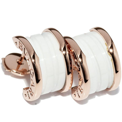Bulgari Earrings 18K Pink Gold White Ceramic Bzero1 Earrings Hoop Earrings