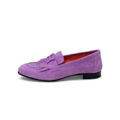 Hermes Royale Loafer Leather Shoes Suede Purple Moccasin Flat Hhardware