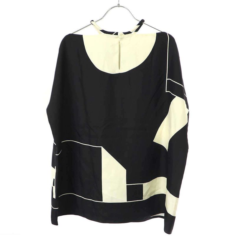 Hermes 2017 Pre-Fall Geometric Silk Top Black Ivory 44