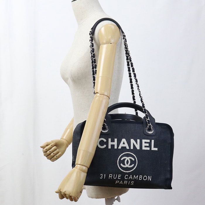 Chanel Beau Ring Bag 2WAY Deauville Boston Bag Denim 20986860 Womens