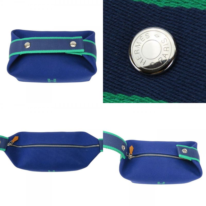 Hermes Pouch Bride-a-black PM Cotton Navy Green Silver Hardware Everyday Use