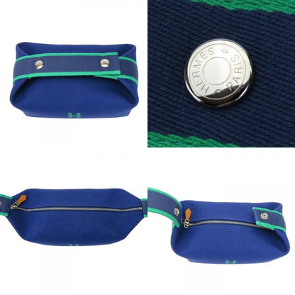 Hermes Pouch Bride-a-black PM Cotton Navy Green Silver Hardware Everyday Use