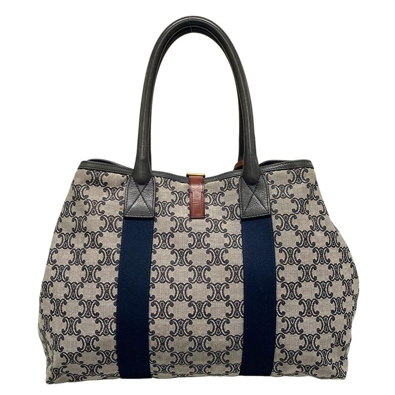 Celine Tote Bag Macadam Pattern Dark Navy Ivory And Multi Leather