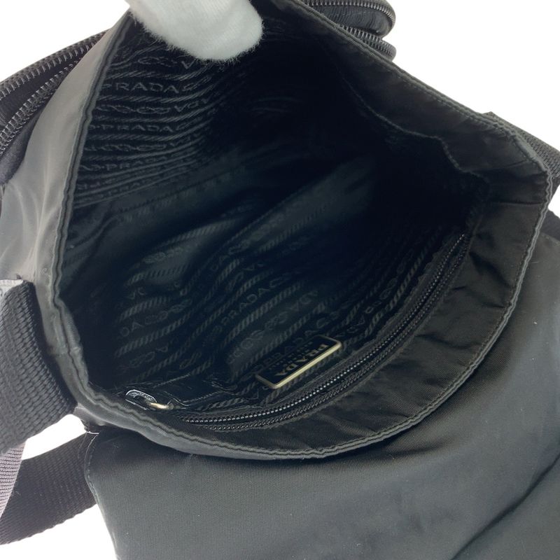 Prada Tessuto Triangle Logo Plate Black Silver Hardware Nylon/leather Shoulder