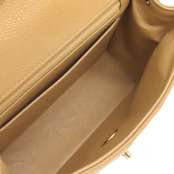 Chanel Shoulder Bag Mini Matelasse Caviar Skin Beige Gold Hardware Chain