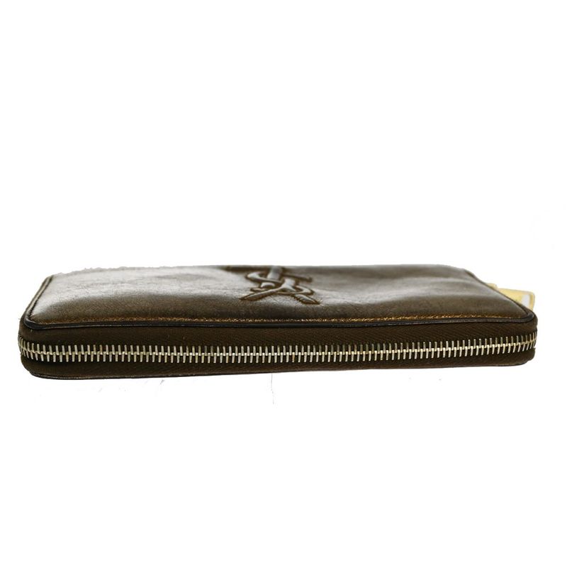 YVES Saint Laurent Long Wallet Round Zipper YSL Bronze Leather 07bs176