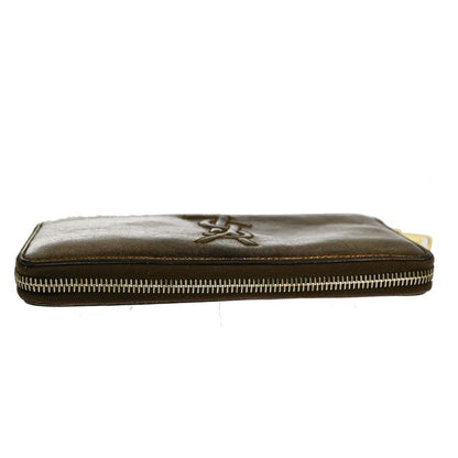 YVES Saint Laurent Long Wallet Round Zipper YSL Bronze Leather 07bs176