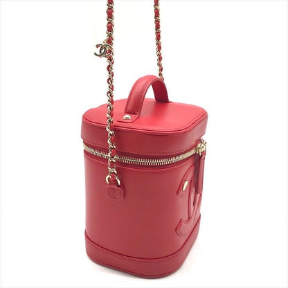 Chanel CC Logo Quilted 2-Way Vanity Hand Chain Shoulder Bag Crossbody Red
