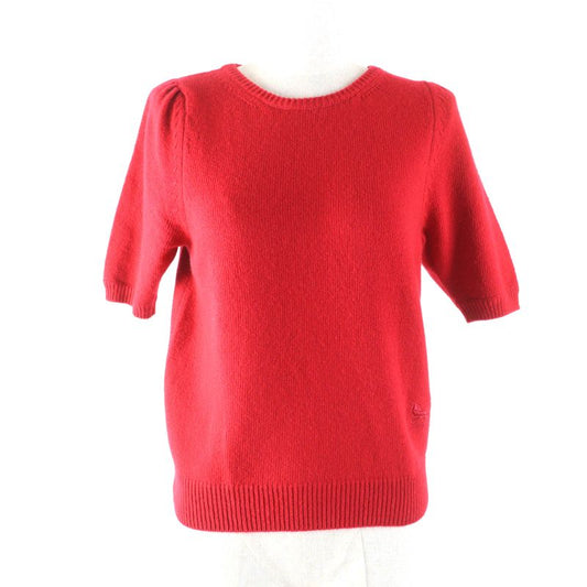 Celine 2a65p152i 100% Cashmere Sulky Embroidery Crew Neck Short Sleeve Knit