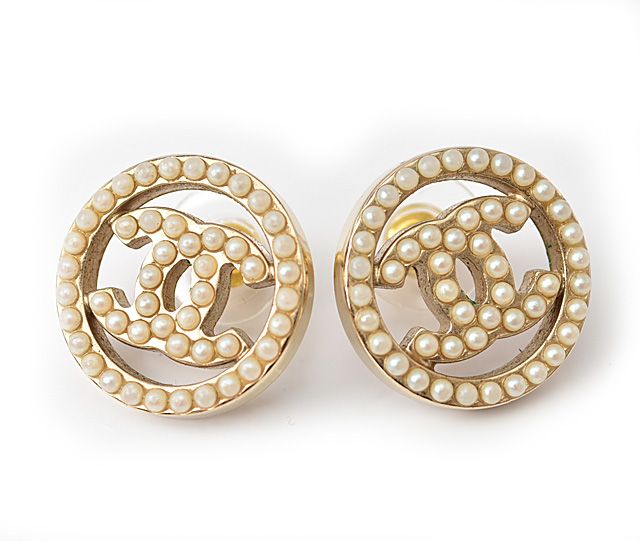 Chanel Earrings Chanel Circle Motif Logo Pearl Gold