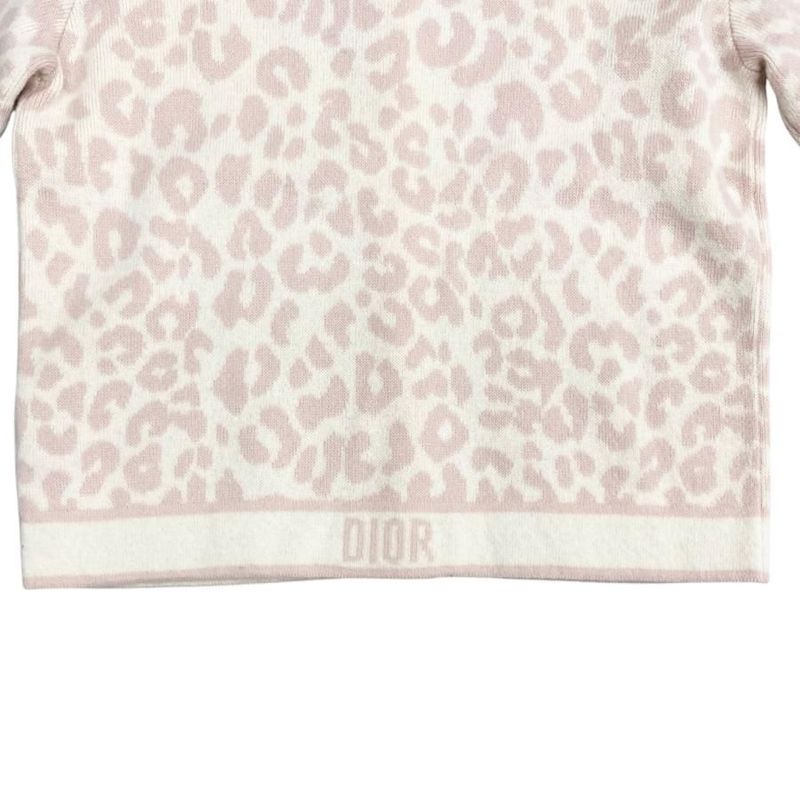 Christian Dior Cardigan Knit Size 13 Leopard Leopard Print Wool Pink Beige